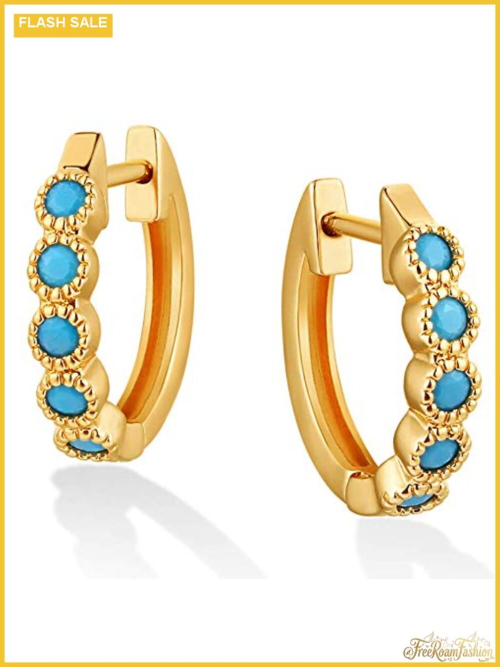 14k Gold Plated Turquoise Huggie Hoop Earrings Hypoallergenic